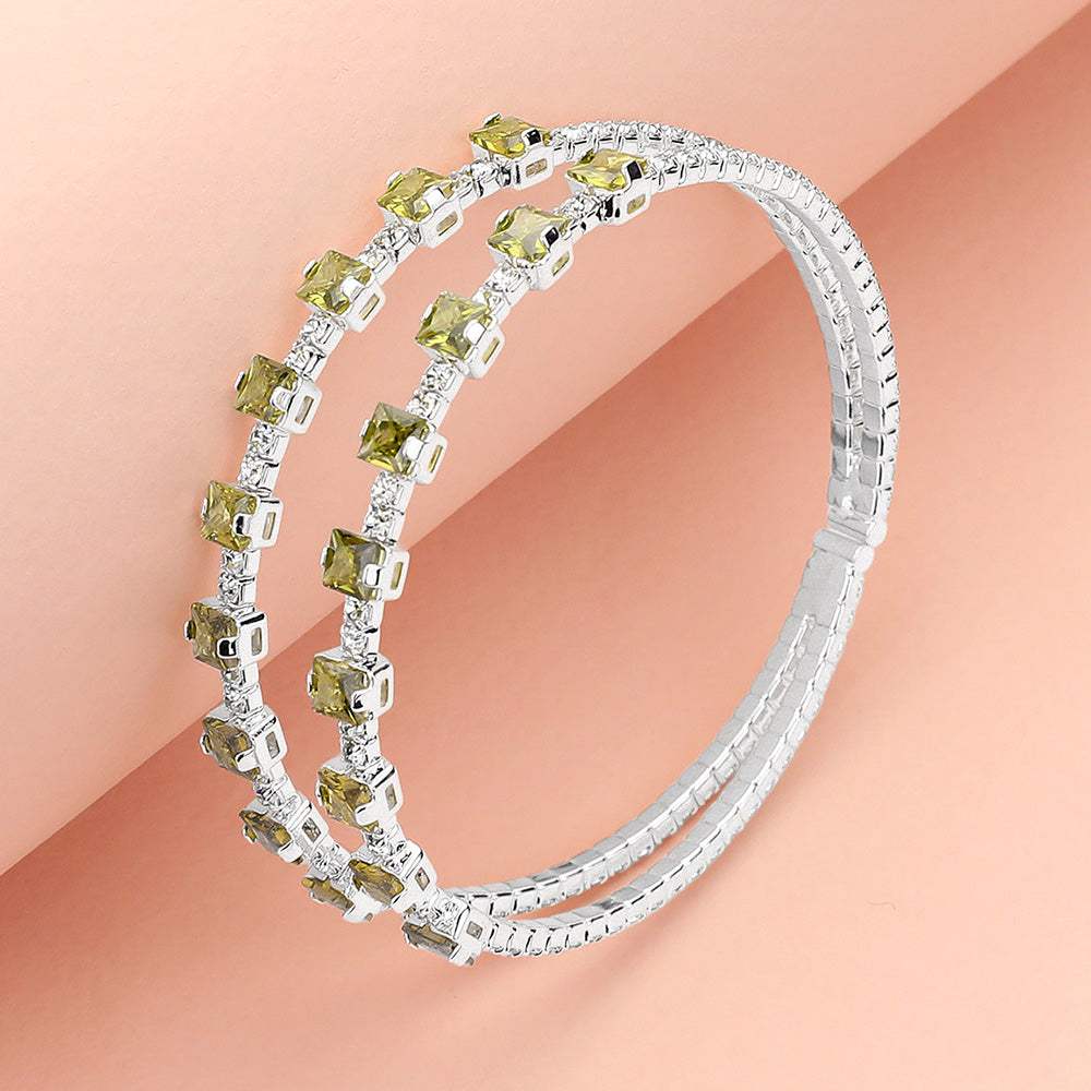 Square CZ Stone Cluster Accented Split Adjustable Evening Bracelet - Madeline Love - Flyclothing LLC