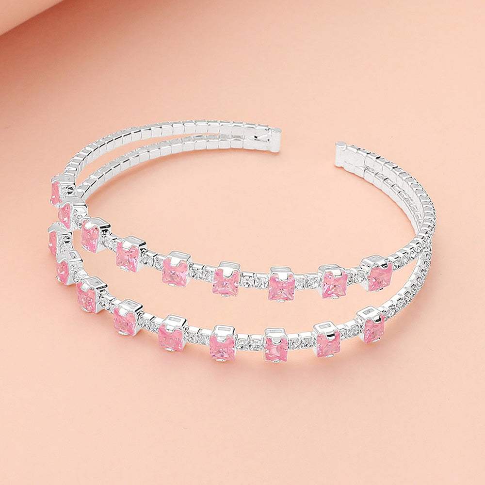 Square CZ Stone Cluster Accented Split Adjustable Evening Bracelet - Madeline Love - Flyclothing LLC