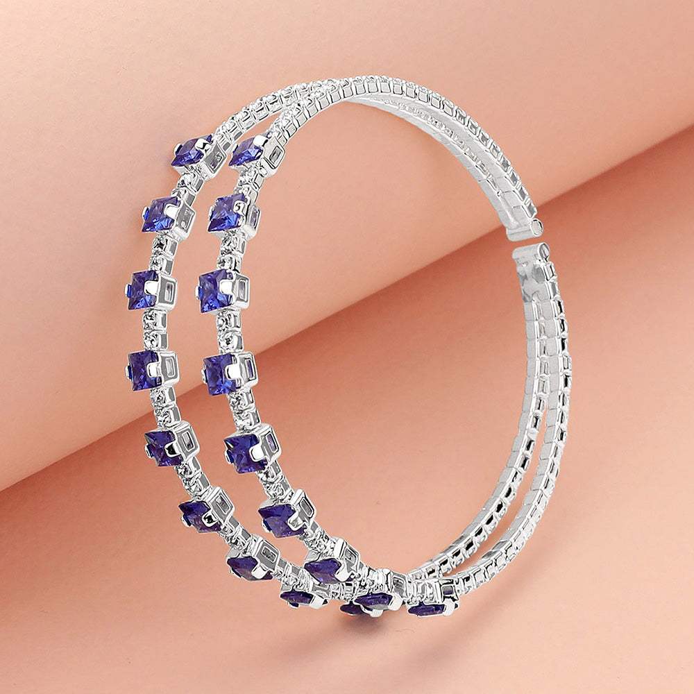 Square CZ Stone Cluster Accented Split Adjustable Evening Bracelet - Madeline Love - Flyclothing LLC