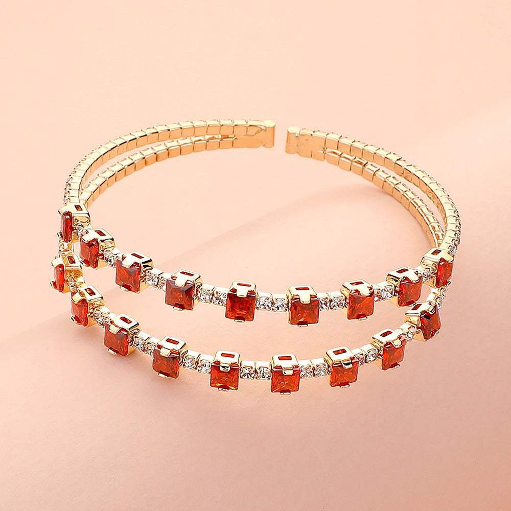 Square CZ Stone Cluster Accented Split Adjustable Evening Bracelet - Madeline Love - Flyclothing LLC