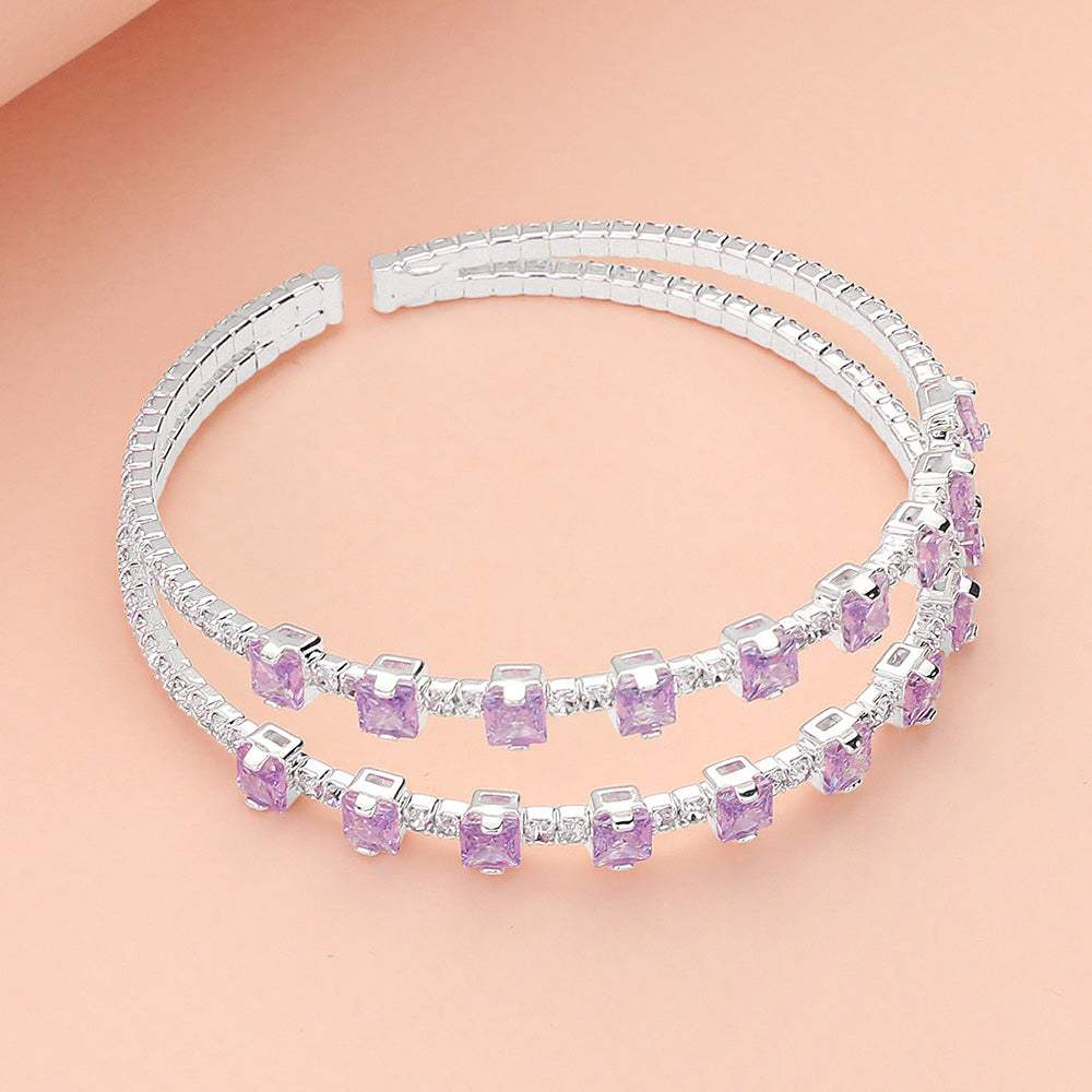 Square CZ Stone Cluster Accented Split Adjustable Evening Bracelet - Madeline Love - Flyclothing LLC