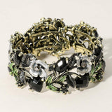 Glass Crystal Metal Flower Leaf Evening Bracelet - Madeline Love - Flyclothing LLC