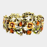 Glass Crystal Metal Flower Leaf Evening Bracelet - Madeline Love - Flyclothing LLC