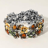 Glass Crystal Metal Flower Leaf Evening Bracelet - Madeline Love - Flyclothing LLC