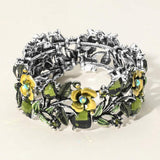 Glass Crystal Metal Flower Leaf Evening Bracelet - Madeline Love - Flyclothing LLC