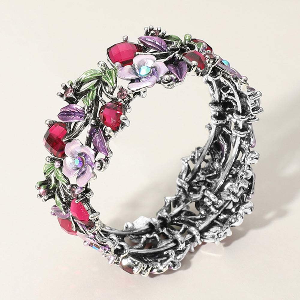 Glass Crystal Metal Flower Leaf Evening Bracelet - Madeline Love - Flyclothing LLC