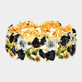 Glass Crystal Metal Flower Leaf Evening Bracelet - Madeline Love - Flyclothing LLC