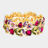 Glass Crystal Metal Flower Leaf Evening Bracelet - Madeline Love - Flyclothing LLC