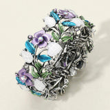 Glass Crystal Metal Flower Leaf Evening Bracelet - Madeline Love - Flyclothing LLC