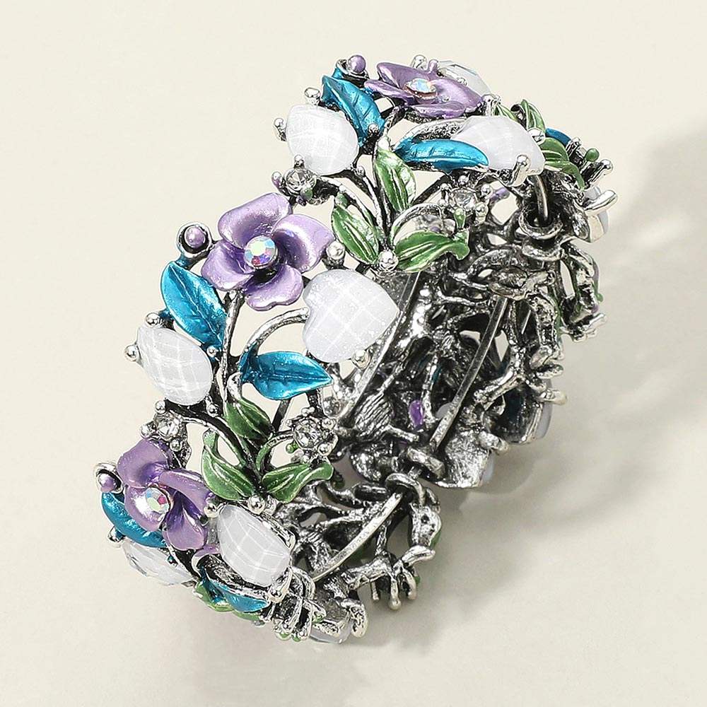 Glass Crystal Metal Flower Leaf Evening Bracelet - Madeline Love - Flyclothing LLC