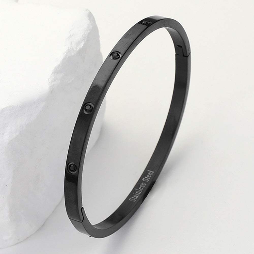 Stainless Steel CZ Stone Embellished Bangle Bracelet - Madeline Love - Flyclothing LLC