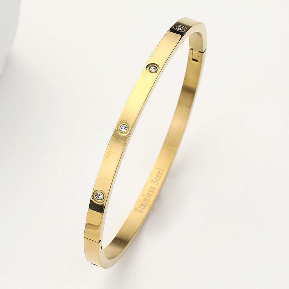 Stainless Steel CZ Stone Embellished Bangle Bracelet - Madeline Love - Flyclothing LLC