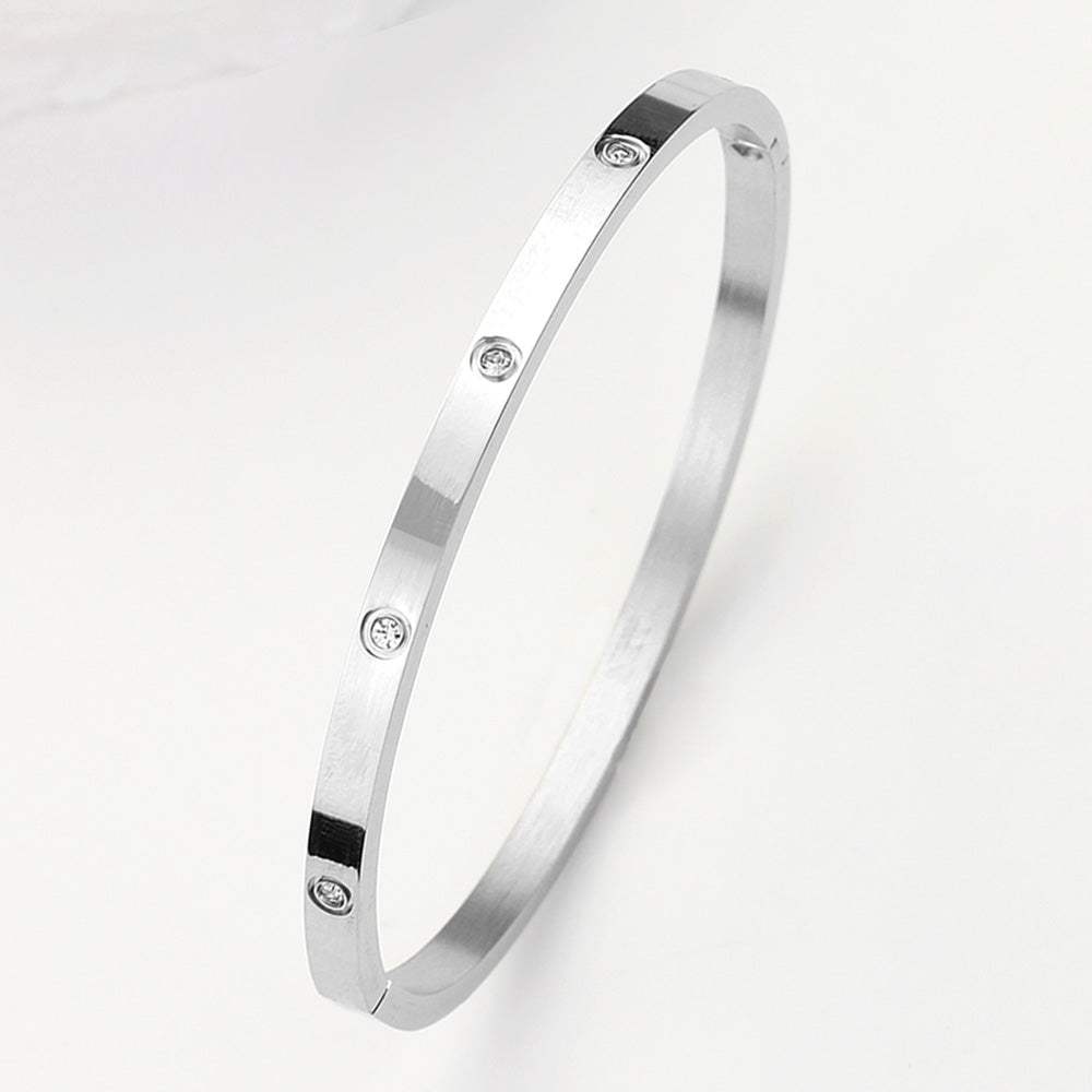 Stainless Steel CZ Stone Embellished Bangle Bracelet - Madeline Love - Flyclothing LLC