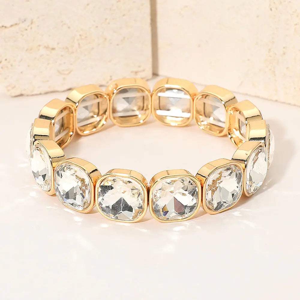 Square Cut Gem Beaded Stretch Evening Bracelet - Madeline Love - Flyclothing LLC