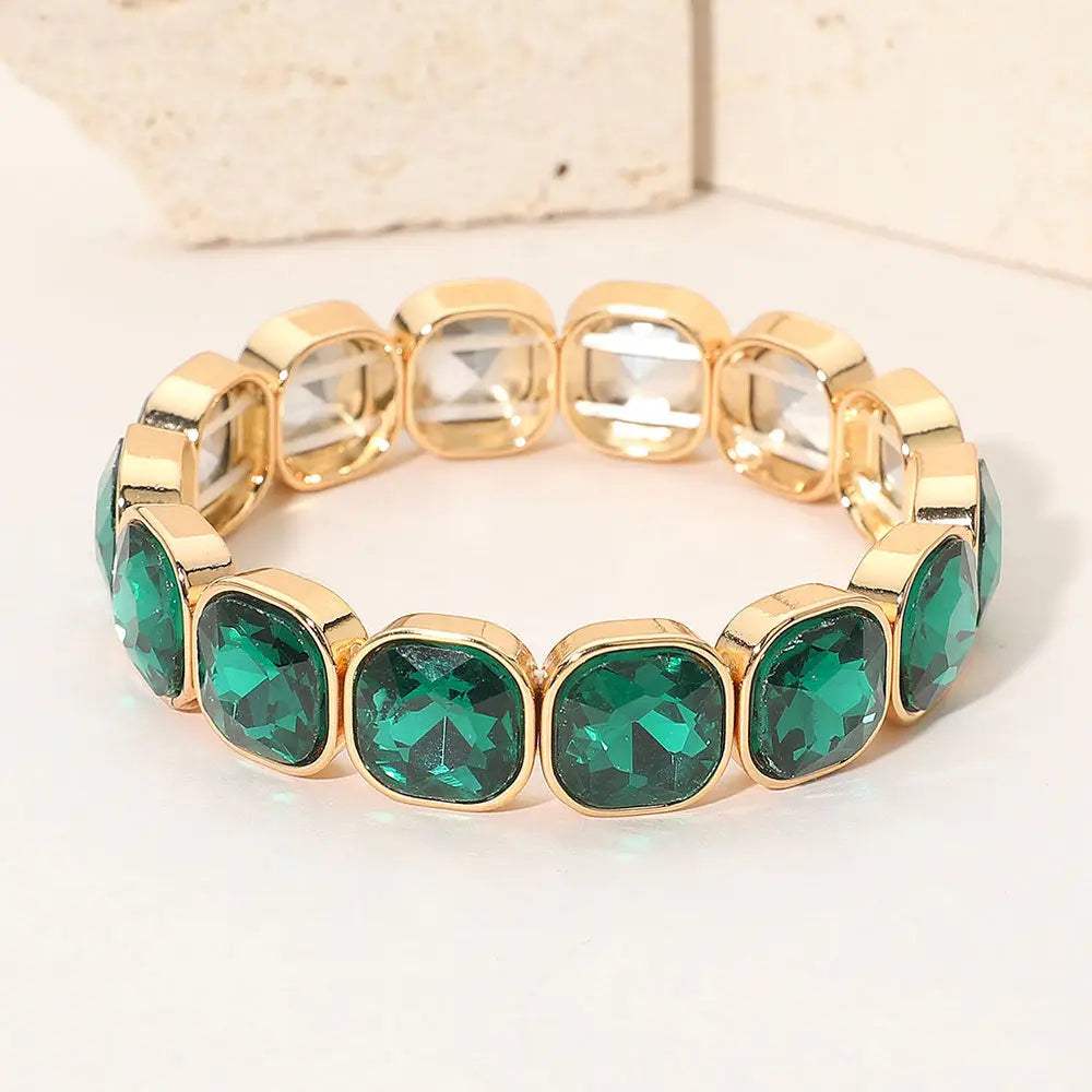 Square Cut Gem Beaded Stretch Evening Bracelet - Madeline Love - Flyclothing LLC