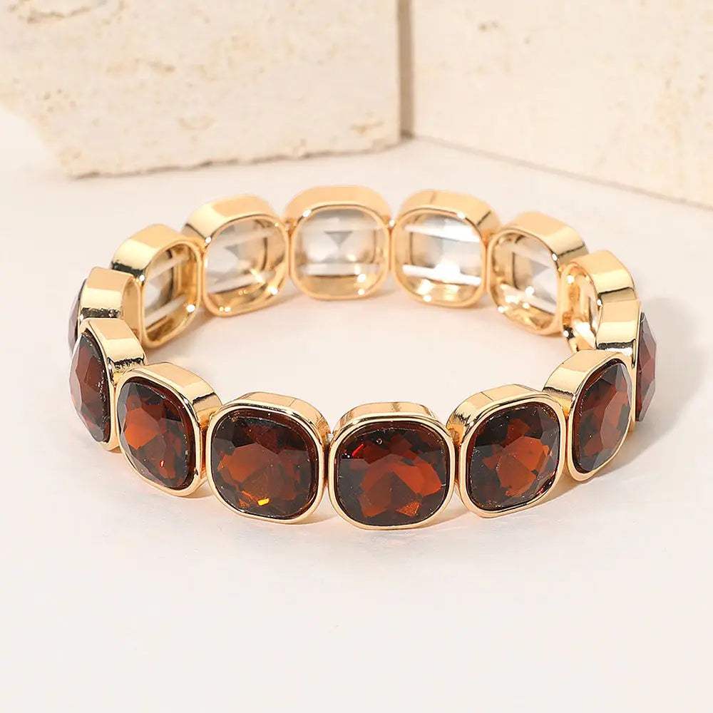 Square Cut Gem Beaded Stretch Evening Bracelet - Madeline Love - Flyclothing LLC