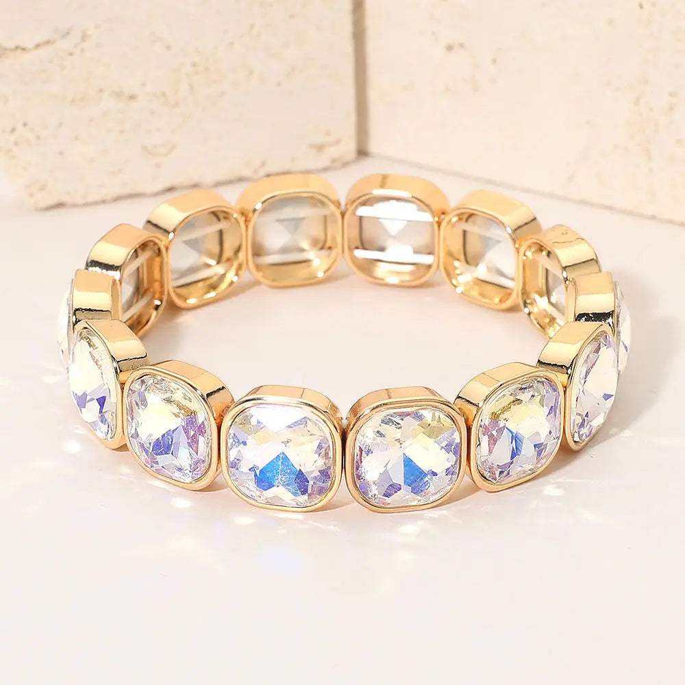 Square Cut Gem Beaded Stretch Evening Bracelet - Madeline Love - Flyclothing LLC