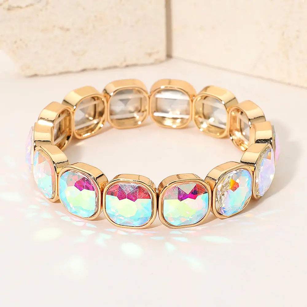 Square Cut Gem Beaded Stretch Evening Bracelet - Madeline Love - Flyclothing LLC