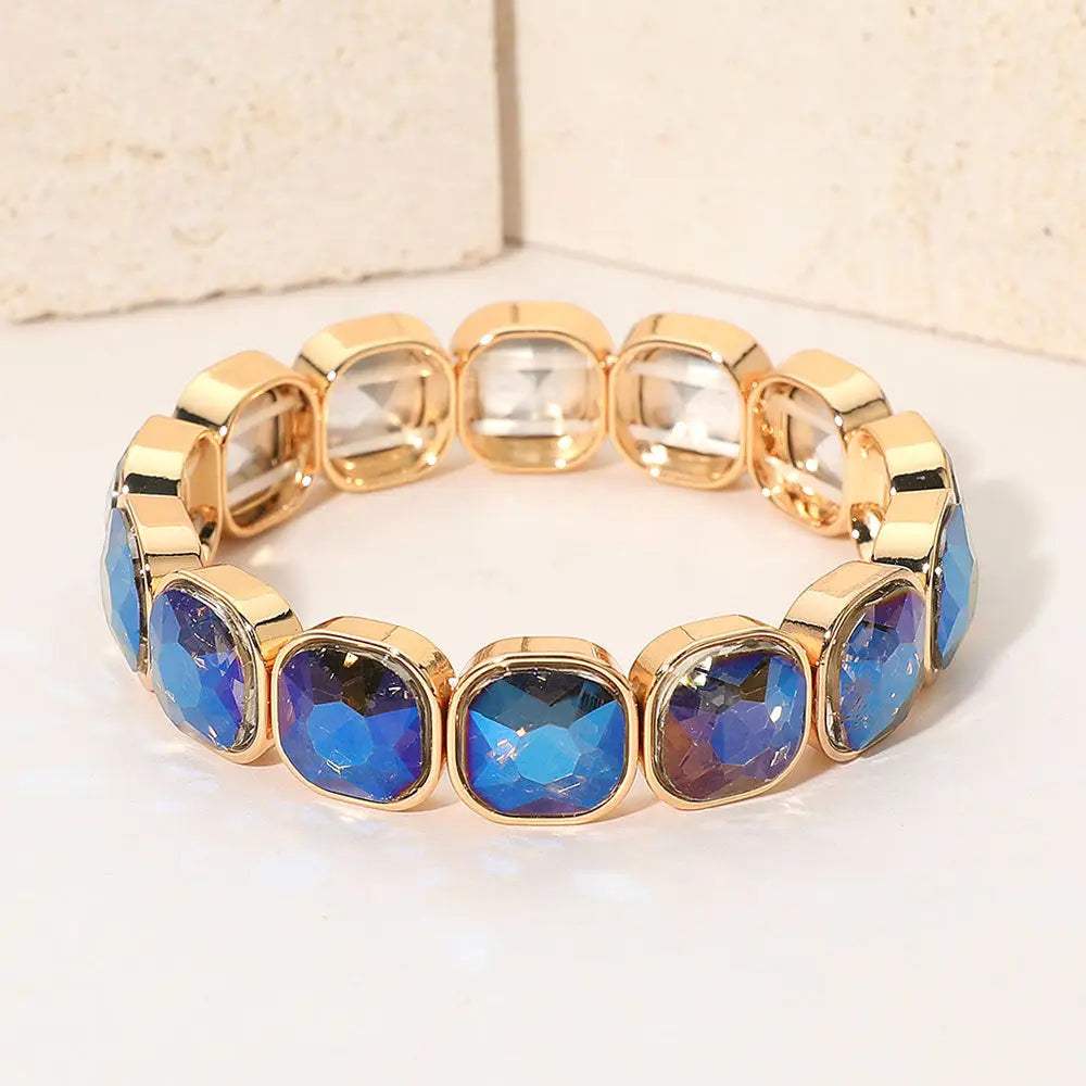 Square Cut Gem Beaded Stretch Evening Bracelet - Madeline Love - Flyclothing LLC