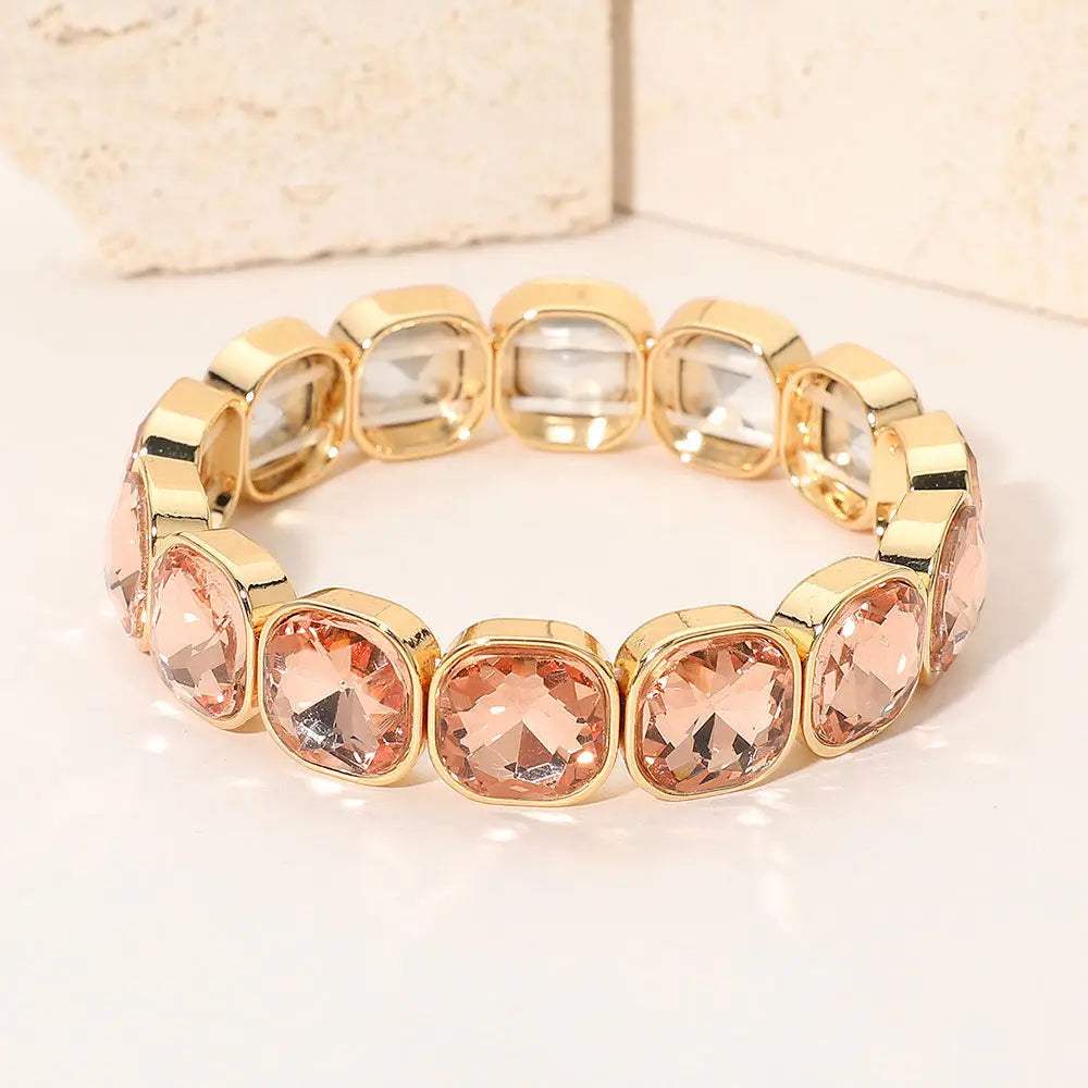 Square Cut Gem Beaded Stretch Evening Bracelet - Madeline Love - Flyclothing LLC