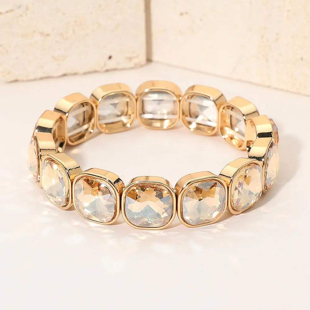 Square Cut Gem Beaded Stretch Evening Bracelet - Madeline Love - Flyclothing LLC