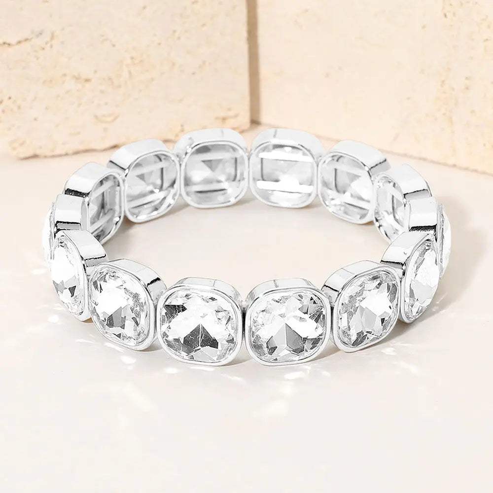 Square Cut Gem Beaded Stretch Evening Bracelet - Madeline Love - Flyclothing LLC