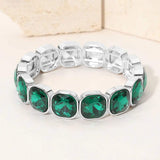Square Cut Gem Beaded Stretch Evening Bracelet - Madeline Love - Flyclothing LLC