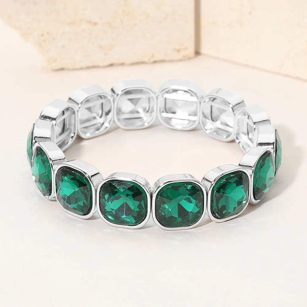 Square Cut Gem Beaded Stretch Evening Bracelet - Madeline Love - Flyclothing LLC
