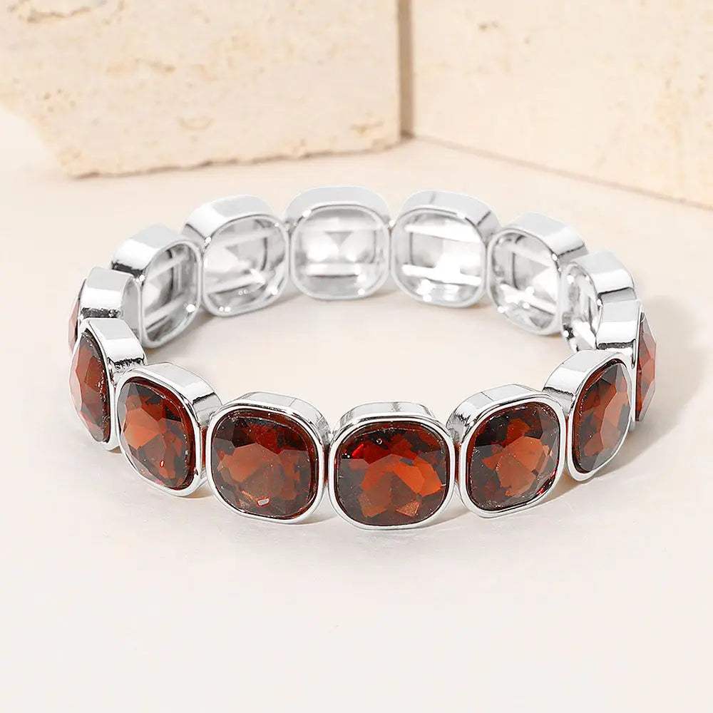 Square Cut Gem Beaded Stretch Evening Bracelet - Madeline Love - Flyclothing LLC