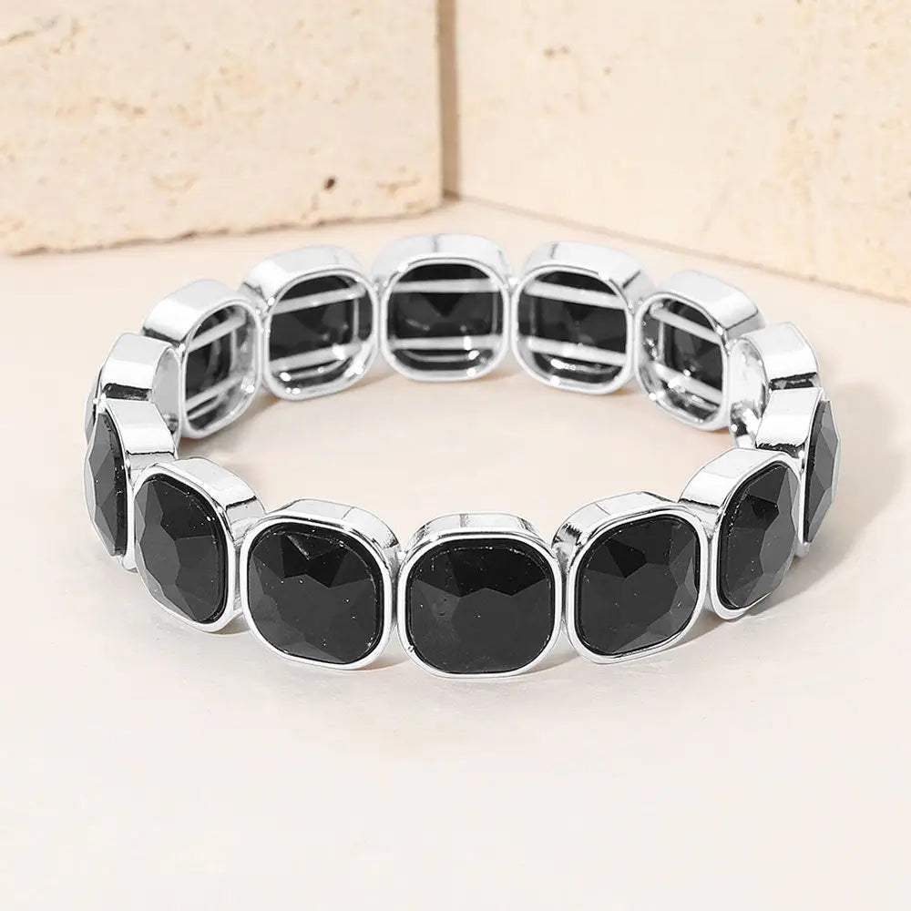 Square Cut Gem Beaded Stretch Evening Bracelet - Madeline Love - Flyclothing LLC