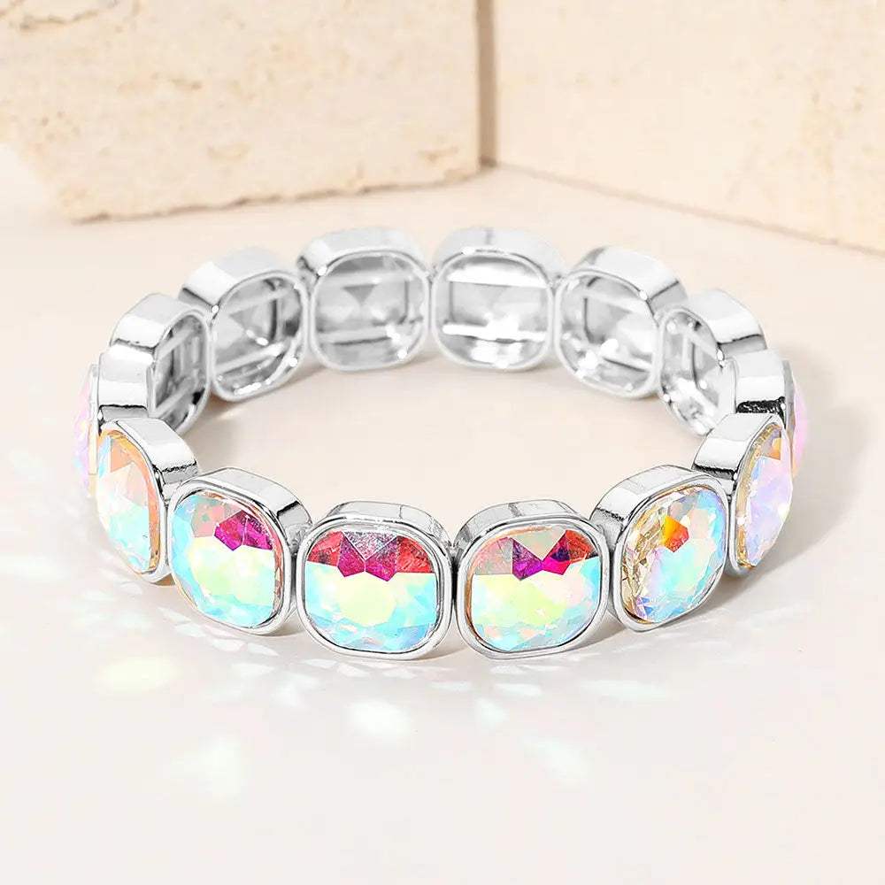 Square Cut Gem Beaded Stretch Evening Bracelet - Madeline Love - Flyclothing LLC