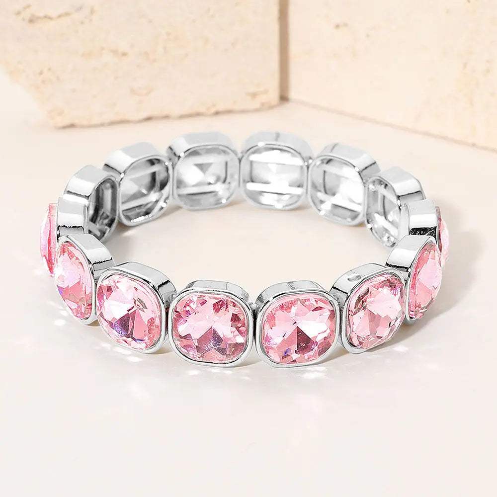 Square Cut Gem Beaded Stretch Evening Bracelet - Madeline Love - Flyclothing LLC