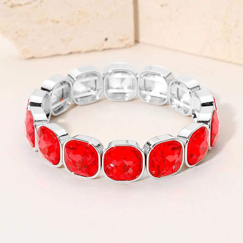 Square Cut Gem Beaded Stretch Evening Bracelet - Madeline Love - Flyclothing LLC