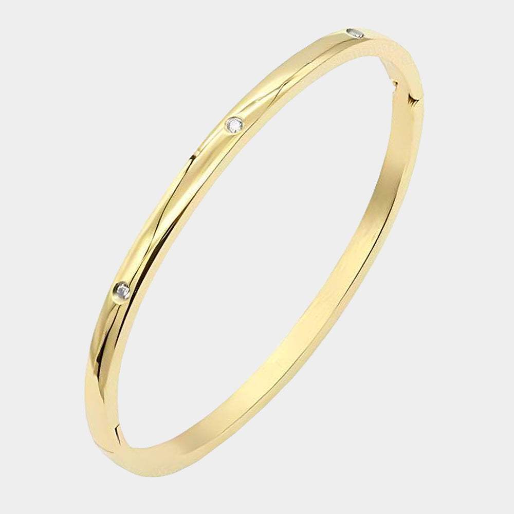 Rhinestone Embellished Stainless Steel Bangle Bracelet - Madeline Love - Flyclothing LLC
