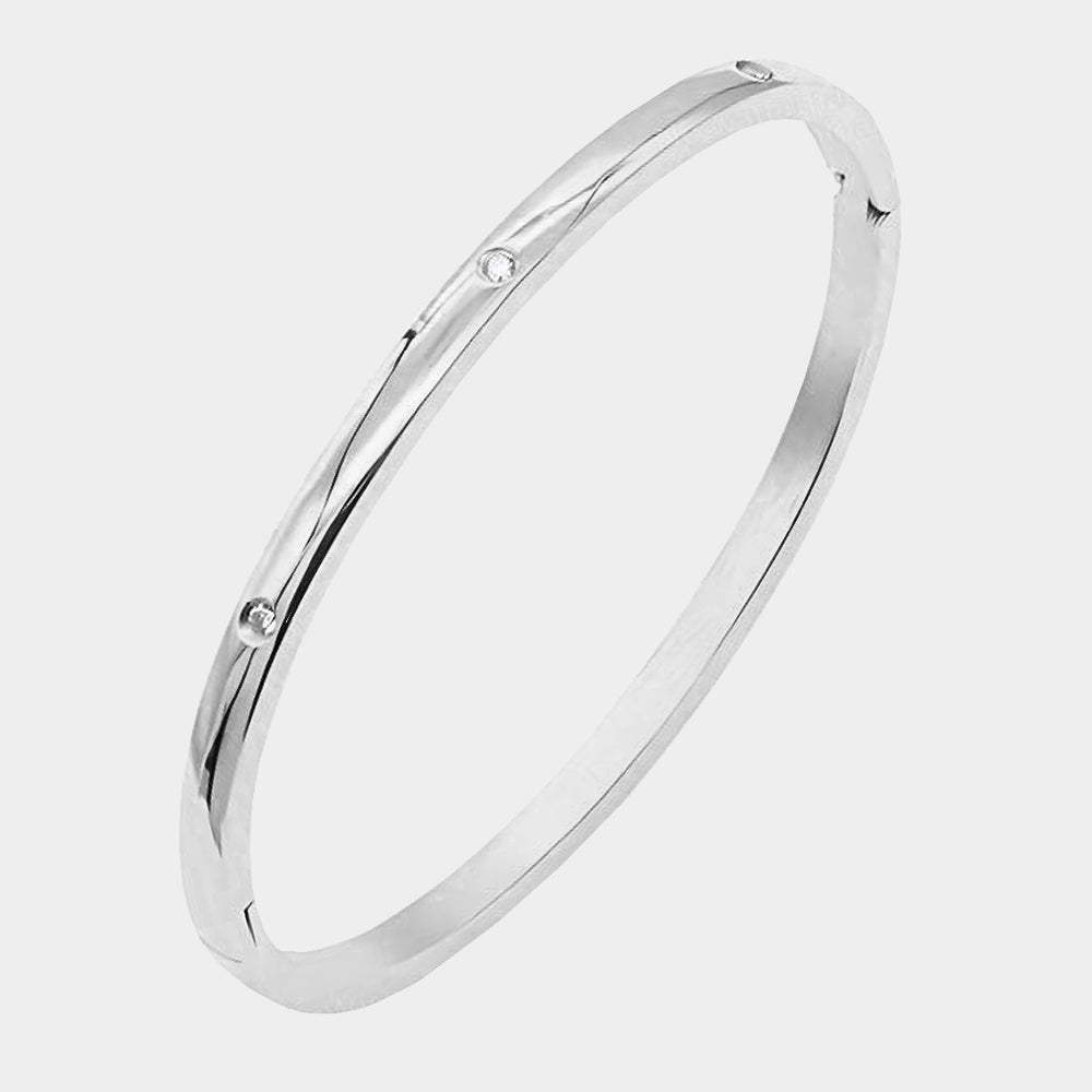 Rhinestone Embellished Stainless Steel Bangle Bracelet - Madeline Love - Flyclothing LLC