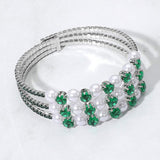 Pearl Stone Bezel Point Rhinestone Paved Split Adjustable Evening Bracelet - Madeline Love - Flyclothing LLC