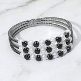 Pearl Stone Bezel Point Rhinestone Paved Split Adjustable Evening Bracelet - Madeline Love - Flyclothing LLC