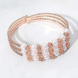 Pearl Stone Bezel Point Rhinestone Paved Split Adjustable Evening Bracelet - Madeline Love - Flyclothing LLC