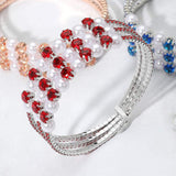 Pearl Stone Bezel Point Rhinestone Paved Split Adjustable Evening Bracelet - Madeline Love - Flyclothing LLC