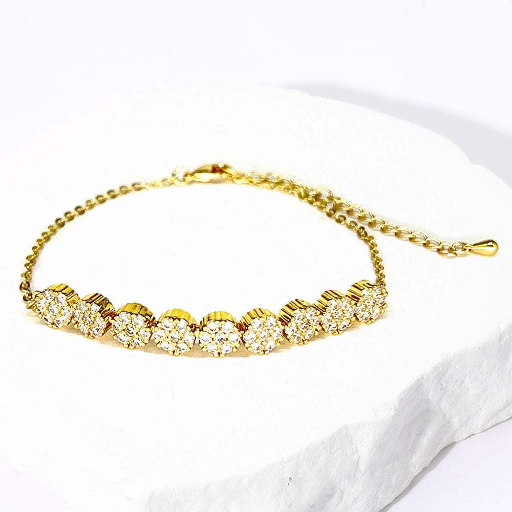CZ Stone Paved Floral Disc Cluster Adjustable Bracelet - Madeline Love - Flyclothing LLC