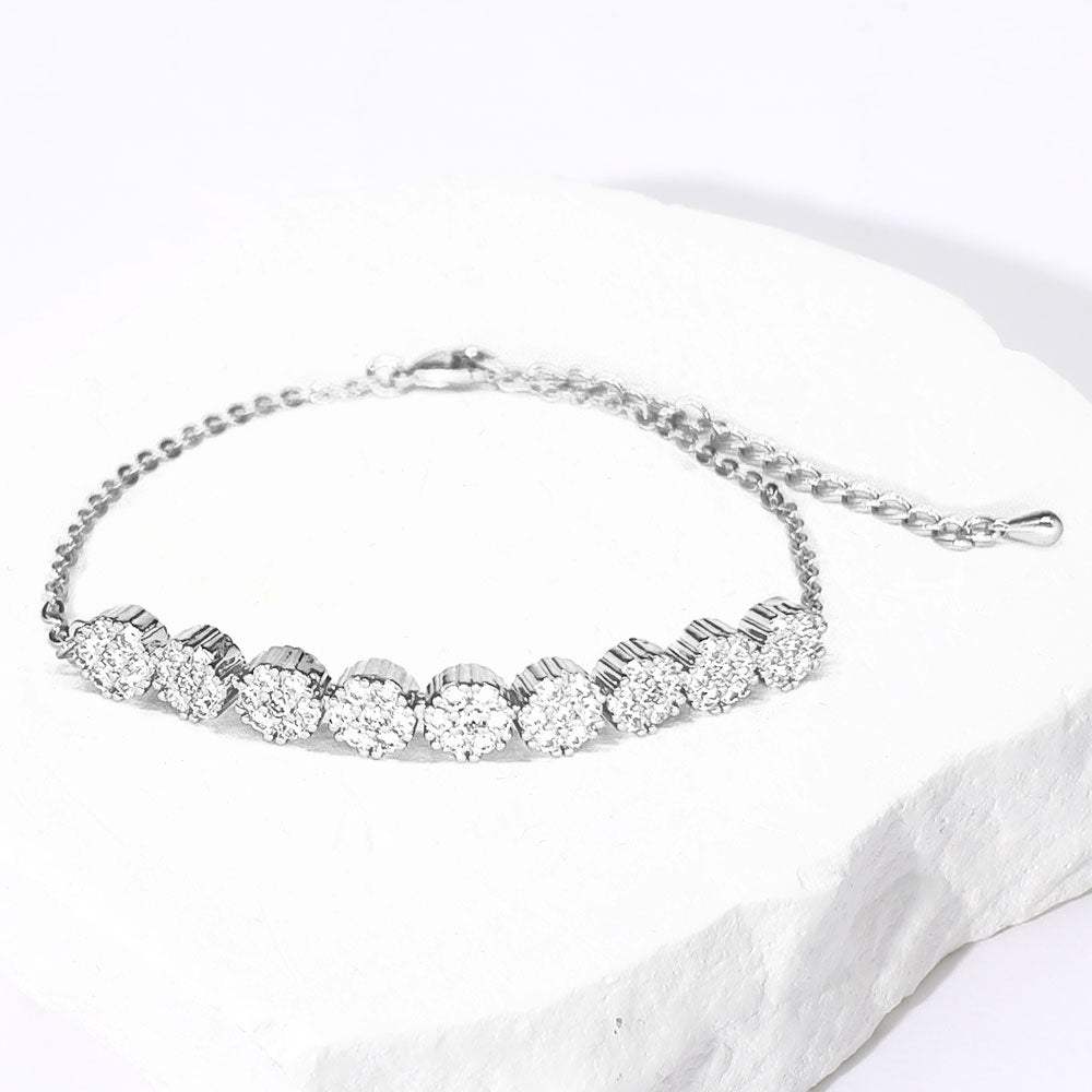 CZ Stone Paved Floral Disc Cluster Adjustable Bracelet - Madeline Love - Flyclothing LLC