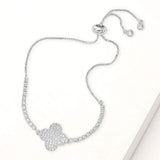 CZ Stone Paved Quatrefoil Accent Pull Tie Adjustable Bracelet - Madeline Love - Flyclothing LLC