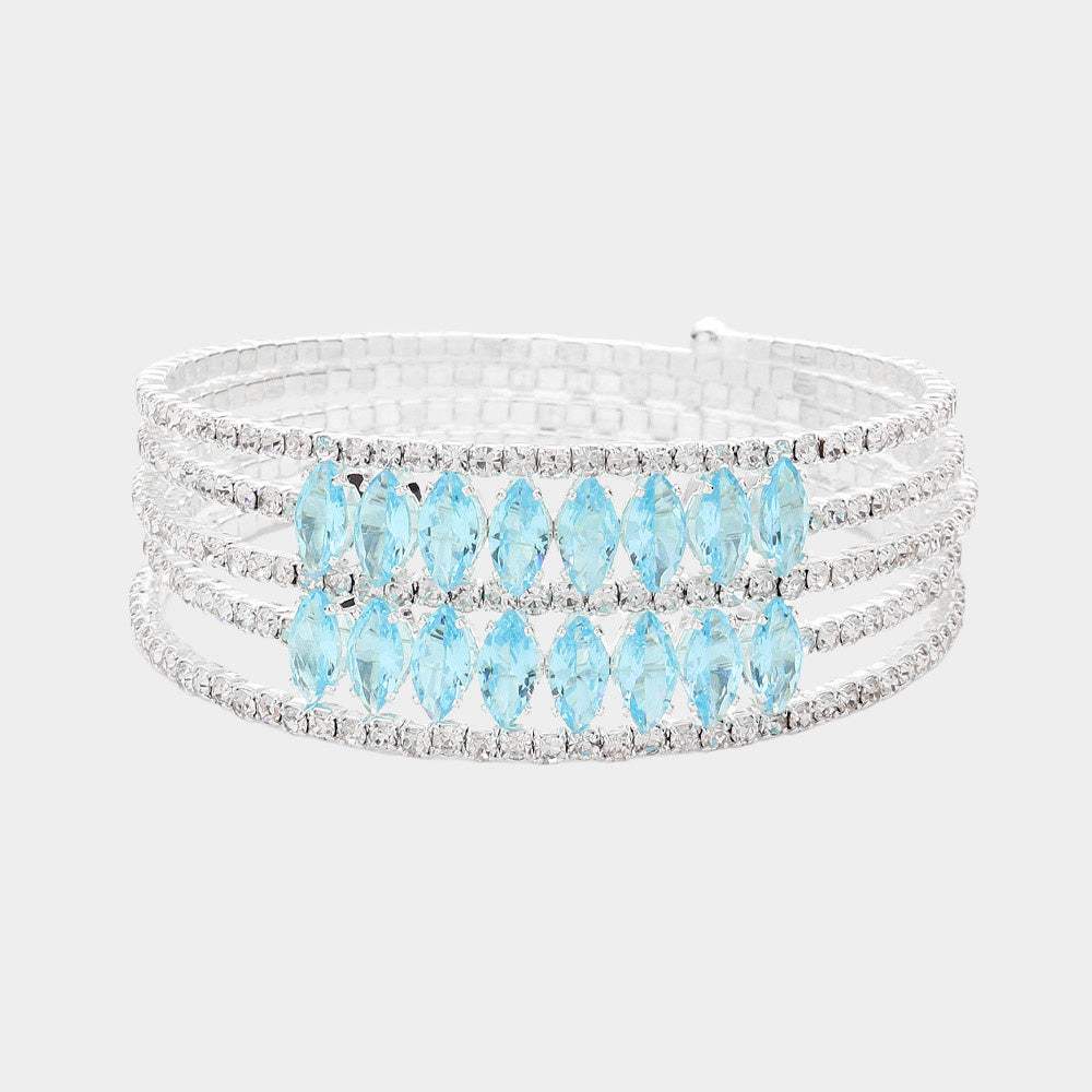CZ Marquise Stone Accented Rhinestone Paved Adjustable Evening Bracelet - Madeline Love - Flyclothing LLC