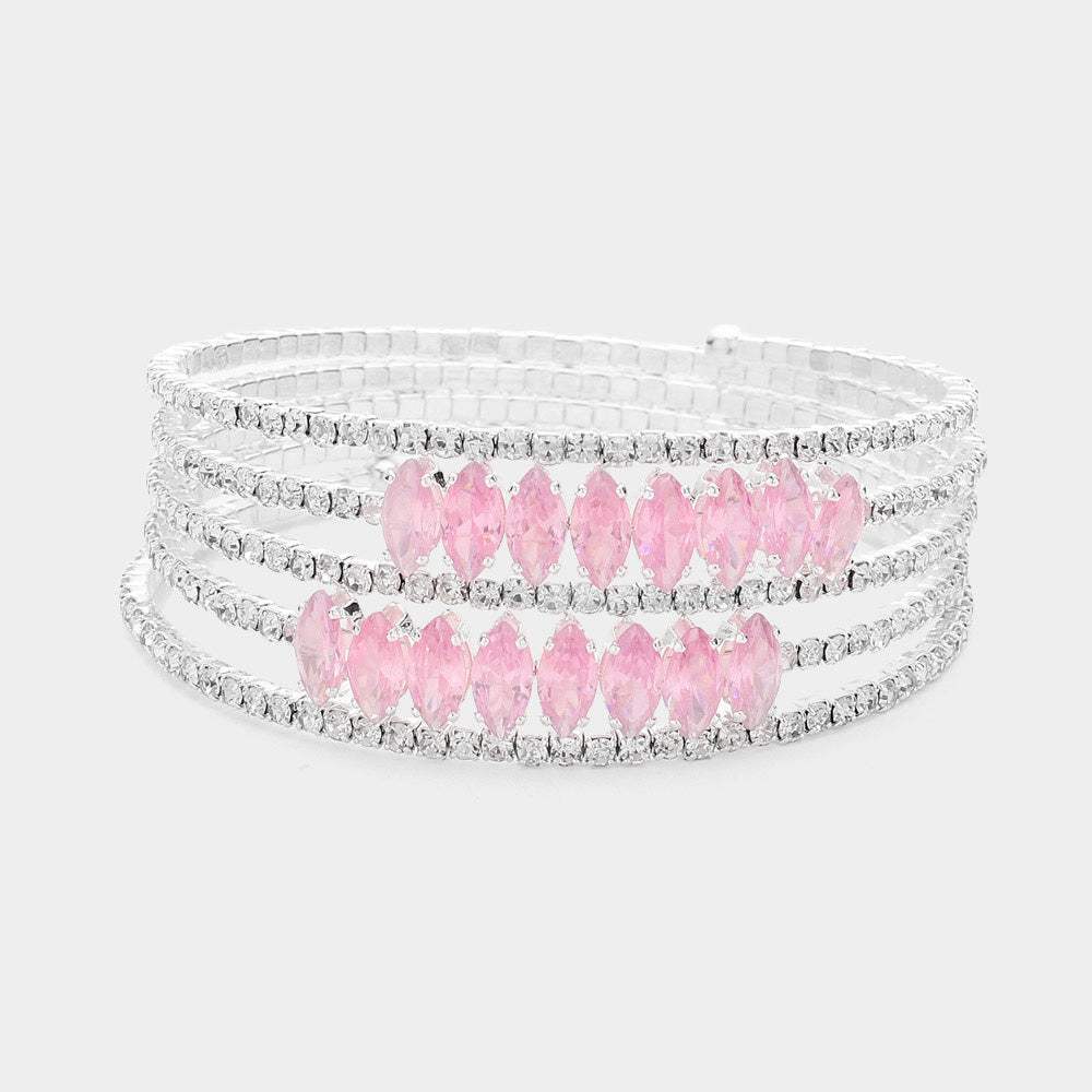 CZ Marquise Stone Accented Rhinestone Paved Adjustable Evening Bracelet - Madeline Love - Flyclothing LLC