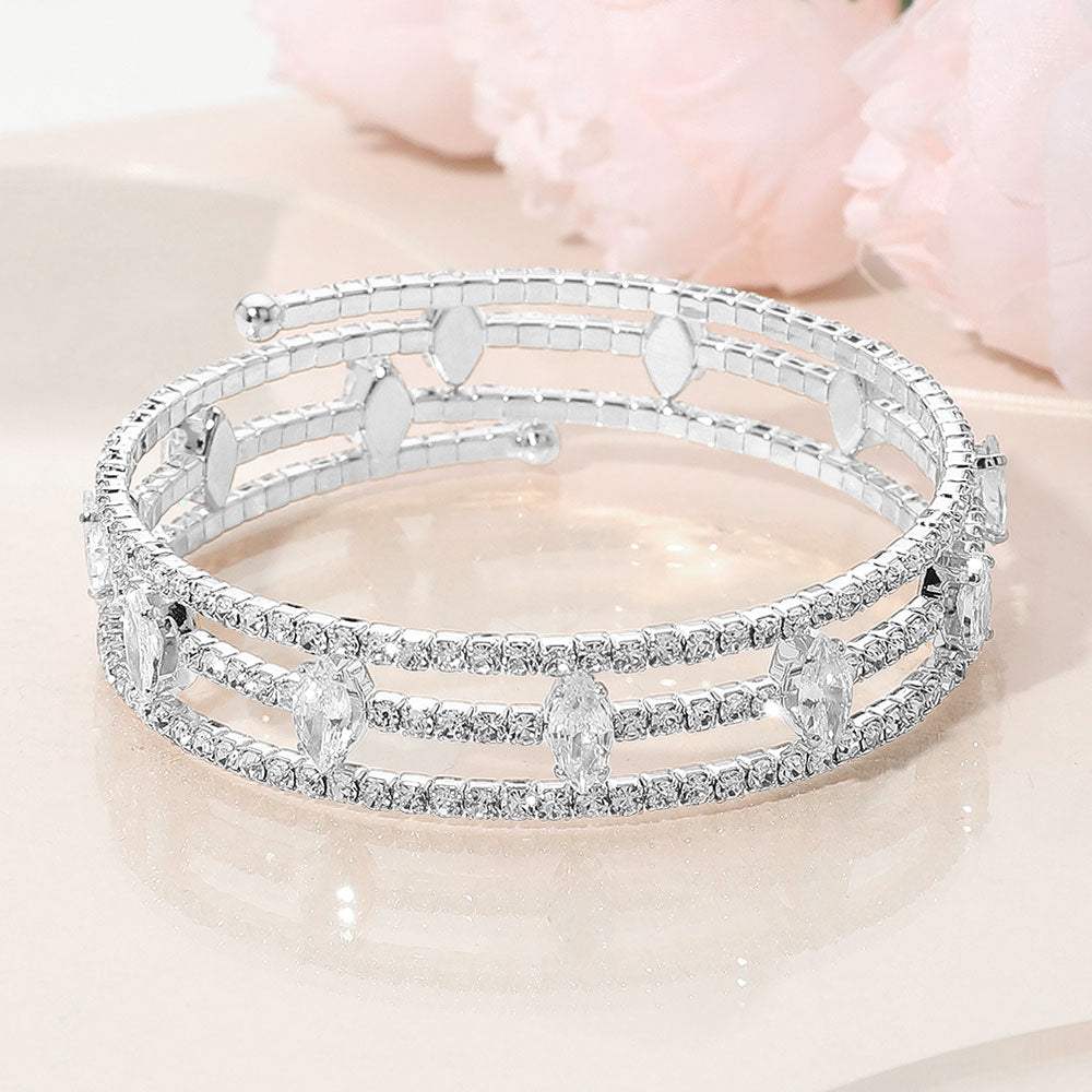 Marquise CZ Stone Cluster Accent Triple Row Adjustable Evening Wrap Bracelet - Madeline Love - Flyclothing LLC