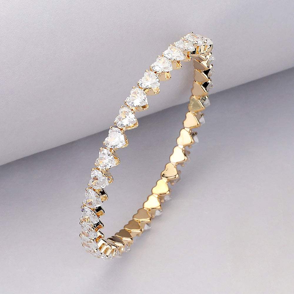 Heart CZ Stone Cluster Embellished Adjustable Evening Bracelet - Madeline Love - Flyclothing LLC