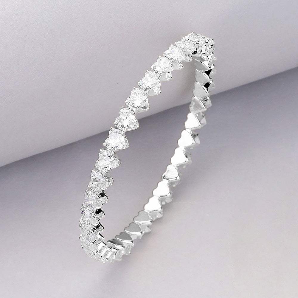Heart CZ Stone Cluster Embellished Adjustable Evening Bracelet - Madeline Love - Flyclothing LLC