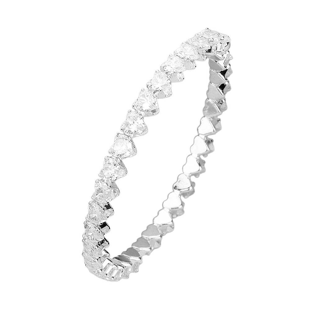 Heart CZ Stone Cluster Embellished Adjustable Evening Bracelet - Madeline Love - Flyclothing LLC