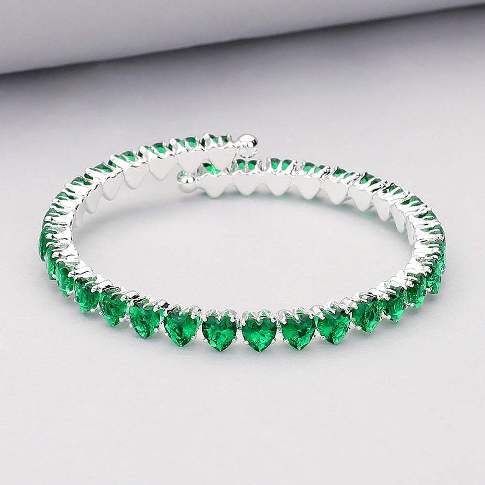 Heart CZ Stone Cluster Embellished Adjustable Evening Bracelet - Madeline Love - Flyclothing LLC