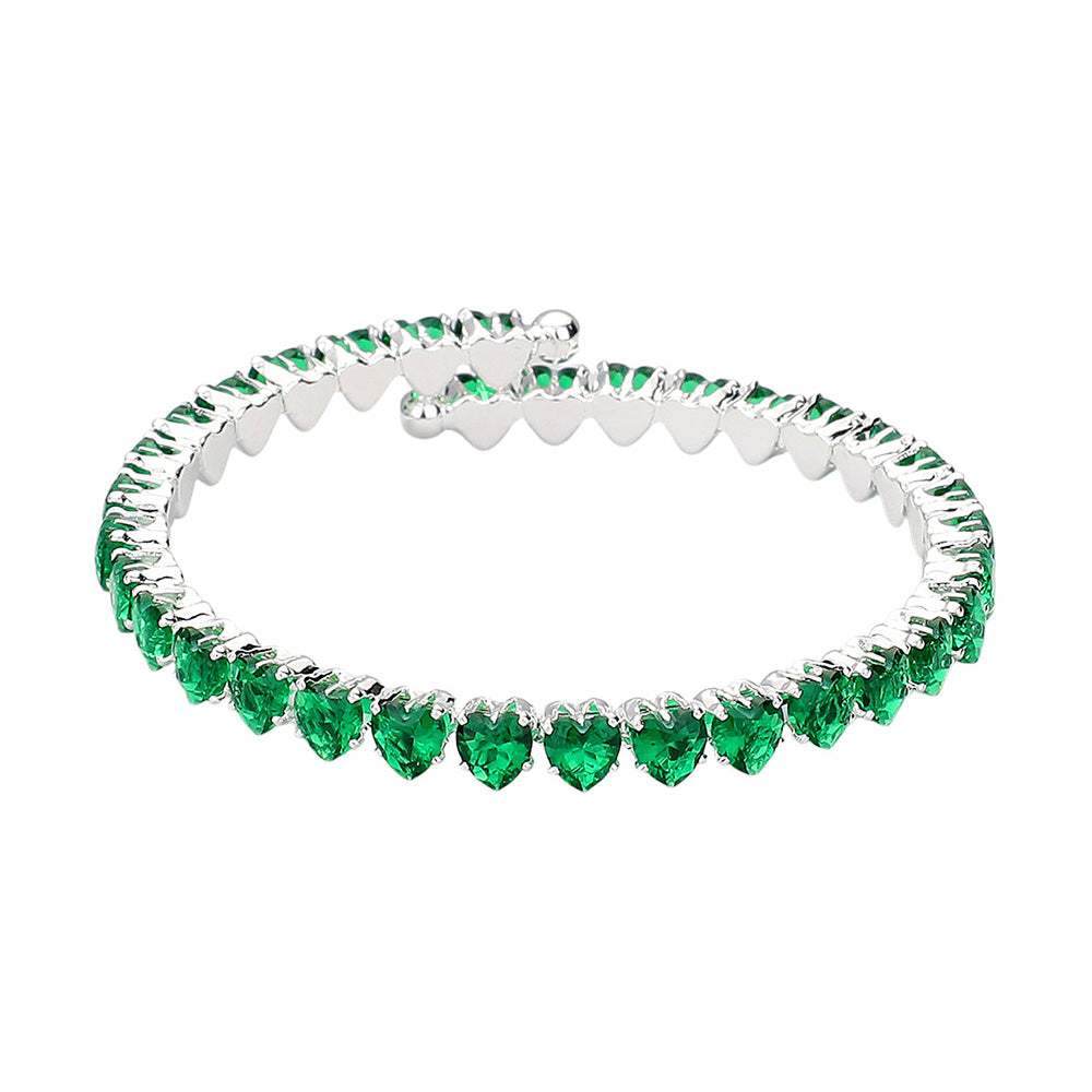 Heart CZ Stone Cluster Embellished Adjustable Evening Bracelet - Madeline Love - Flyclothing LLC